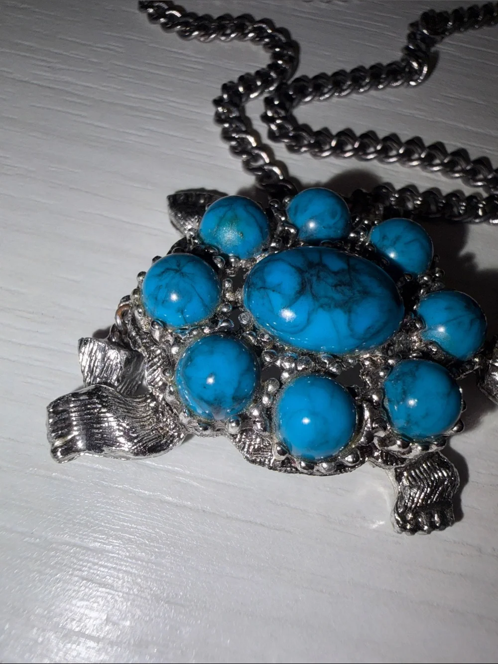 Turquoise Turtle Pendant Necklace - Blue Gem Accent